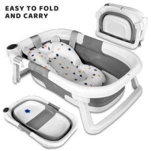 Foldable Travel  Baby Bathtub With Soft Cushion And Thermometer