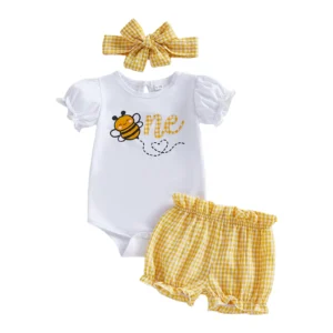 3 Piece Set Baby Girl Sleeveless Top and Ruffled Shorts Set with Matching Headband