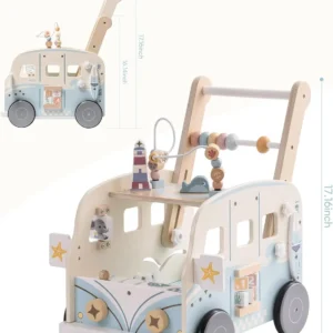 Wooden Push Along Baby Walker with Activity Center
