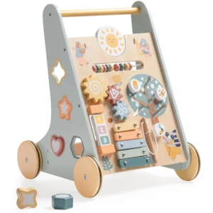 Wooden Baby Push Walker with Activity Center and Storage