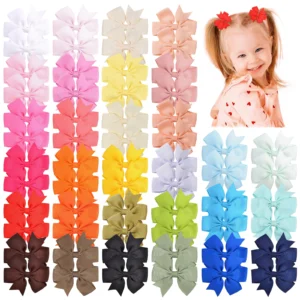 25/30/40/50/60Pcs Sweet 3'' Baby Girls Ribbon Bow Clips Hairpins Alligator Metal Hair Bows Clip Headwear Kids Hair Accessories