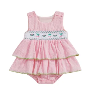 Infant Sleeveless Romper Dress with Ruffle Detail and Bow Tie