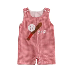 Cute Striped Sleeveless Romper with Baseball Embroidery