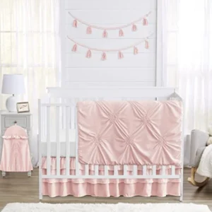 4-Piece Baby Crib Bedding Set Pink Shabby Chic for Girls Infants/Nursery!