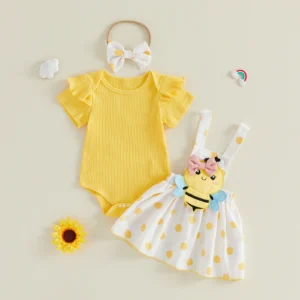 Dress your little one in sweet summer style with this Toddler Girl Floral Print Romper with Ruffle Suspender Skirt and Matching Headband Set! 🌸✨

This adorable outfit features a soft floral print romper paired with a charming ruffle suspender skirt, creating a layered look that’s both trendy