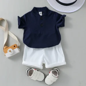 2PCS Infant Baby Boy Clothes Set White Short Sleeves T-shirt Shorts  Summer Daily Casual Outfit for Toddler Suits
