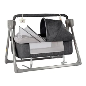 Gray Electric Cradle Baby Swing Bed, Automatic Rocking Recliner Crib Basket, Music Remoter Control Sleeping Basket Cot