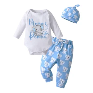 🐘💙Dress your little one in comfort and cuteness with this adorable 3-piece baby boys outfit set!🐘💙