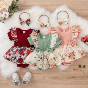 Precious Summer Baby Girl Dress With Bowknot Striped Jumpsuit Cotton Dress