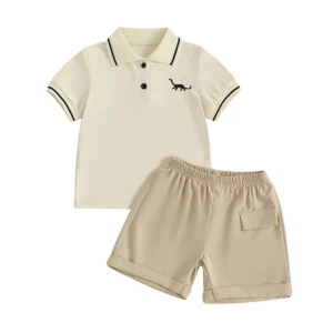 Adorable Baby Boy Beachwear Set with Cute Shark Print Short Sleeve Shirt and Matching Shorts