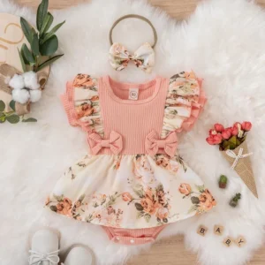 Summer Baby Girl Dress With Bowknot Striped Jumpsuit Cotton Dress For Newborn